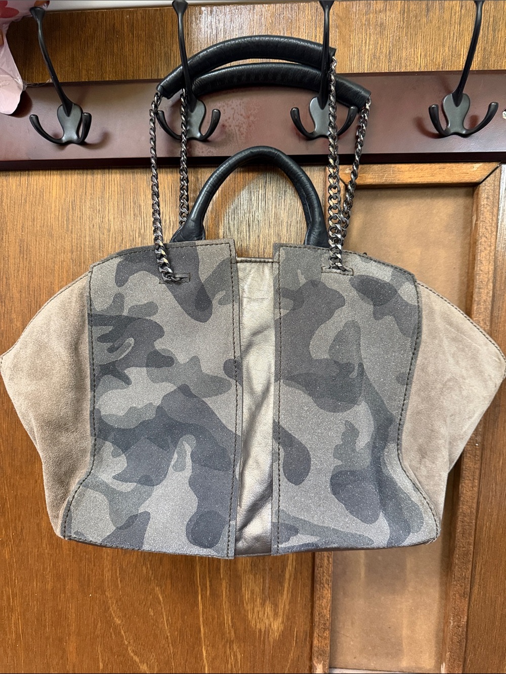 Ramy Brook Gray Camouflage Suede & Canvas Tote